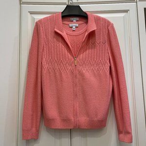 St. John Sport Pink Knit Zip-Up Cardigan with Matching Shell, Size XL